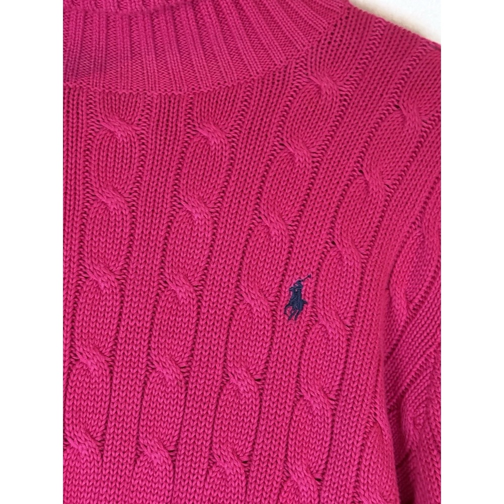 Ralph Lauren Sport Pink Cable Knit Turtleneck Sweater L Cotton Preppy Classic - Picture 4 of 9
